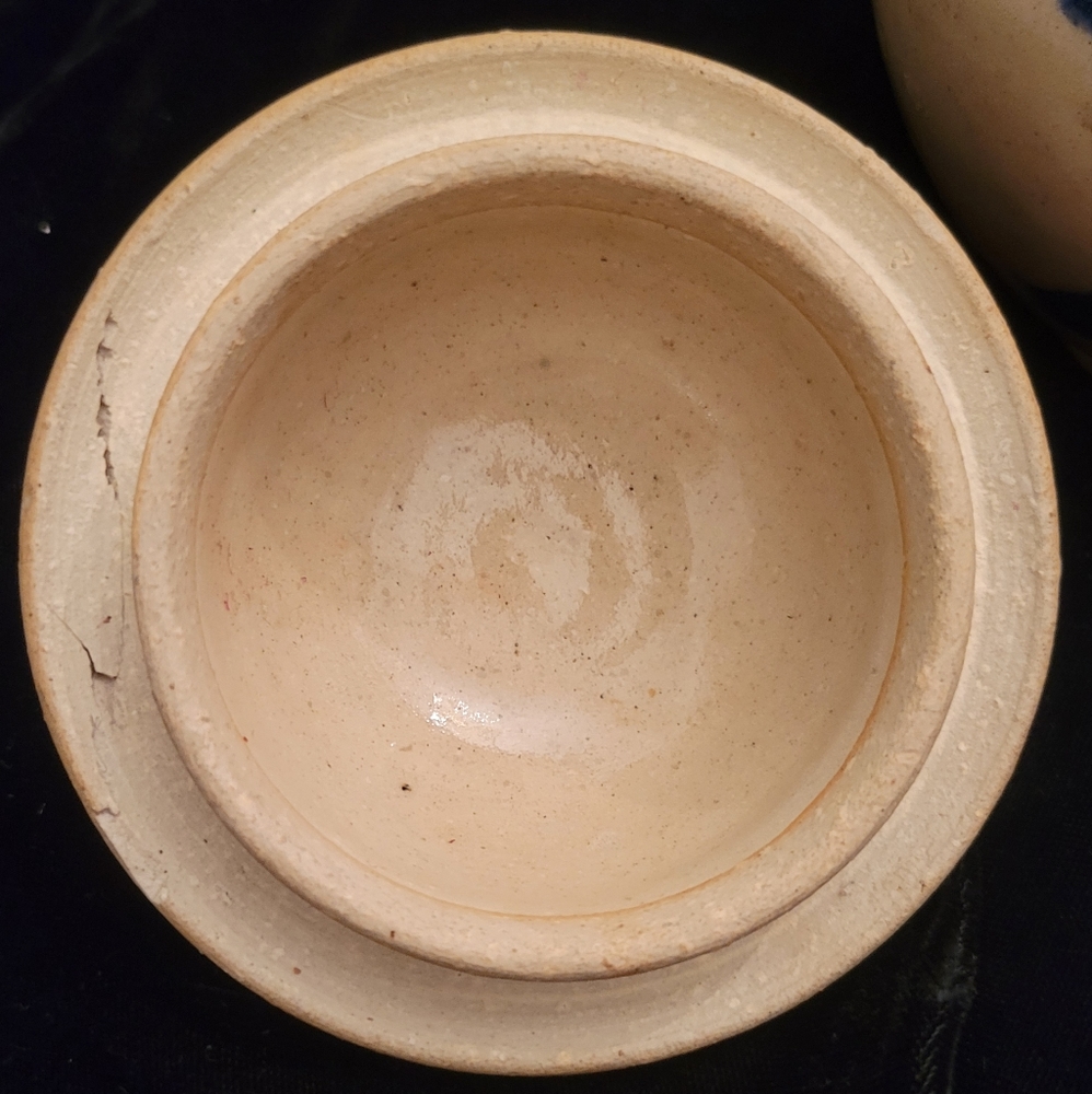 Pottery Ginger Jar with lid. Salt-glaze gray and blue Asian design. - Picture 5 of 7